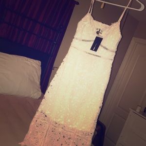 White floral netted form fitting dress